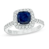 Thumbnail Image 1 of 7.0mm Cushion-Cut Lab-Created Blue and White Sapphire Frame Ring in Sterling Silver