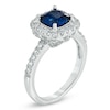 Thumbnail Image 2 of 7.0mm Cushion-Cut Lab-Created Blue and White Sapphire Frame Ring in Sterling Silver