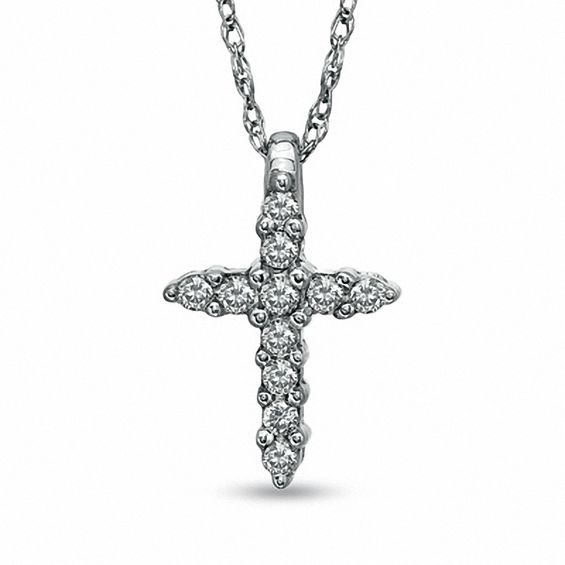 1/10 CT. T.w. Diamond Cross Pendant in 10K White Gold