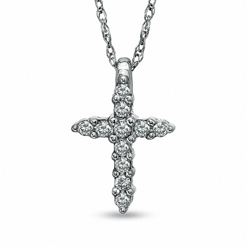 1 10 CT. T.W. Diamond Cross Pendant in 10K White Gold