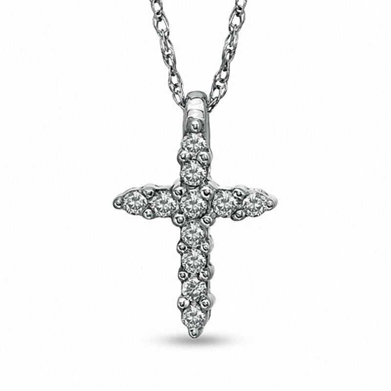 1/10 CT. T.W. Diamond Cross Pendant in 10K White Gold