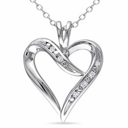 1/20 CT. T.W. Diamond Heart-Shaped Ribbon Pendant in Sterling Silver