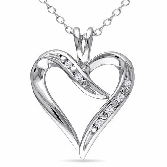1/20 CT. T.w. Diamond Heart-Shaped Ribbon Pendant in Sterling Silver