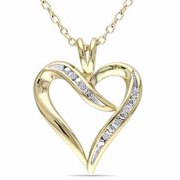 1/20 CT. T.W. Diamond Heart-Shaped Ribbon Pendant in Sterling Silver with Yellow Rhodium