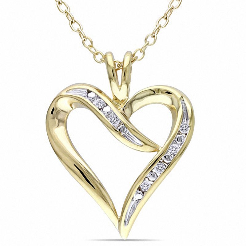 Main Image 1 of 1/20 CT. T.W. Diamond Heart-Shaped Ribbon Pendant in Sterling Silver with Yellow Rhodium