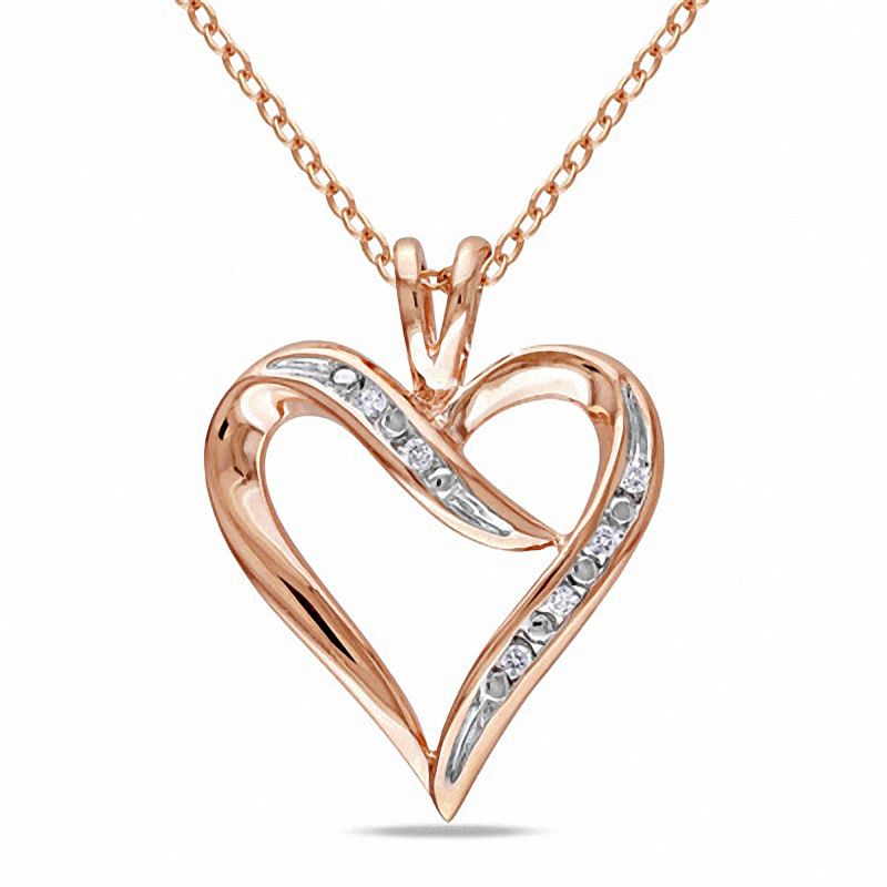 Main Image 1 of 1/20 CT. T.W. Diamond Heart-Shaped Ribbon Pendant in Sterling Silver with Rose Rhodium