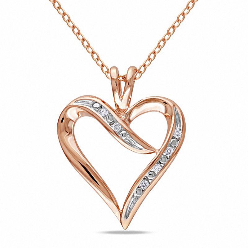 1/20 CT. T.W. Diamond Heart-Shaped Ribbon Pendant in Sterling Silver with Rose Rhodium