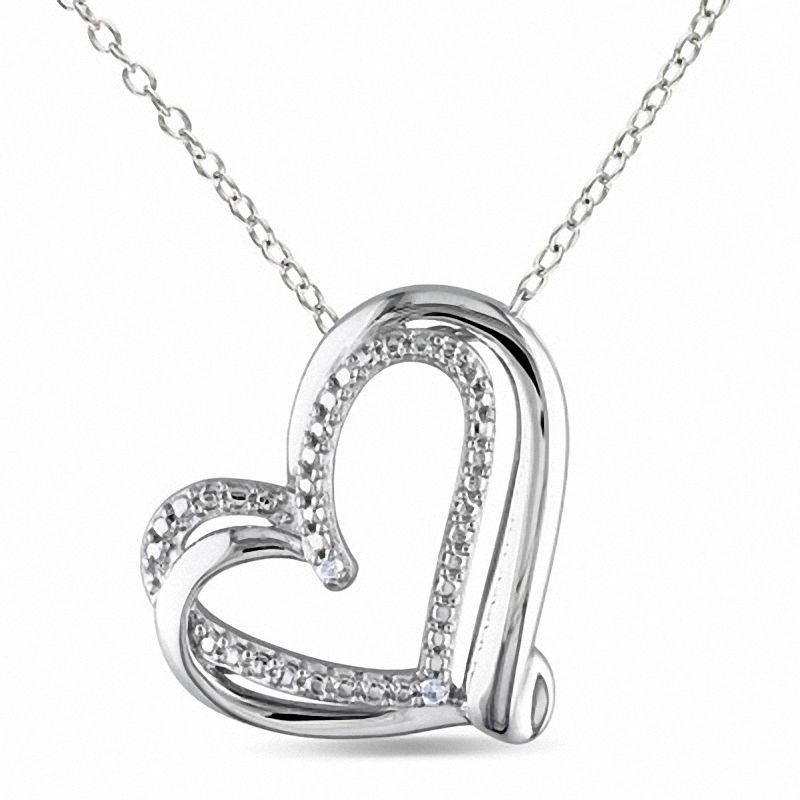 Diamond Accent Tilted Heart Pendant in Sterling Silver