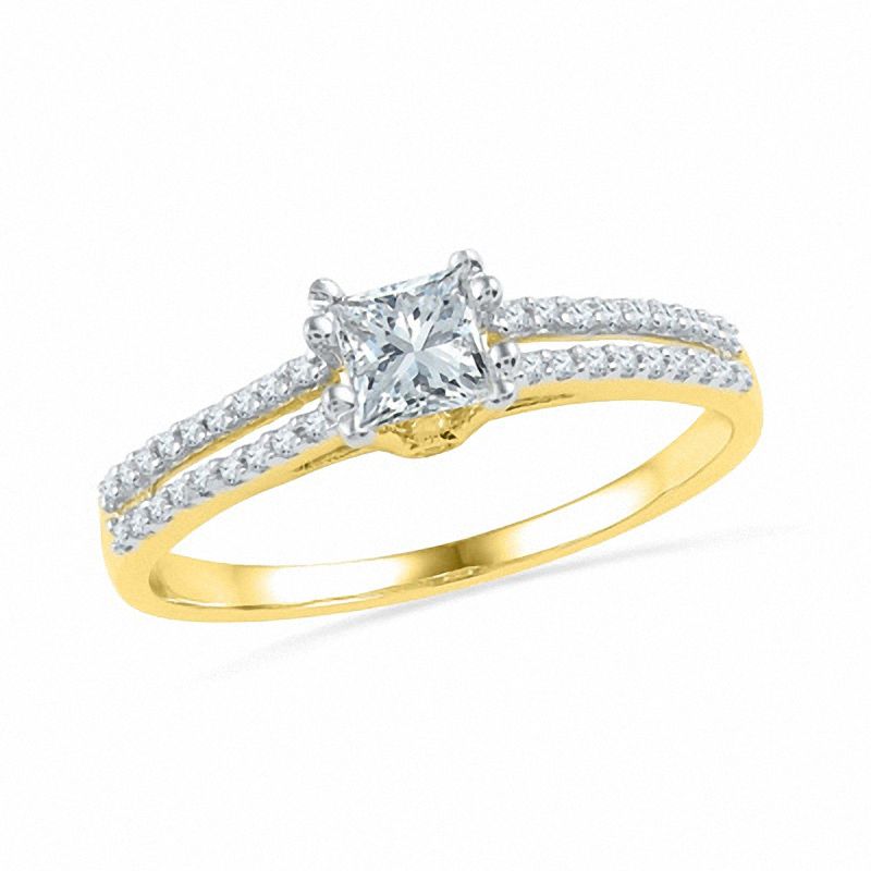 Main Image 1 of 1/3 CT. T.W. Princess-Cut Diamond Split Shank Engagement Ring in 10K Gold