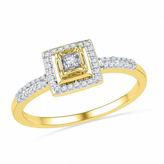 1/4 CT. T.w. Diamond Square Frame Bridal Set in 10K Gold