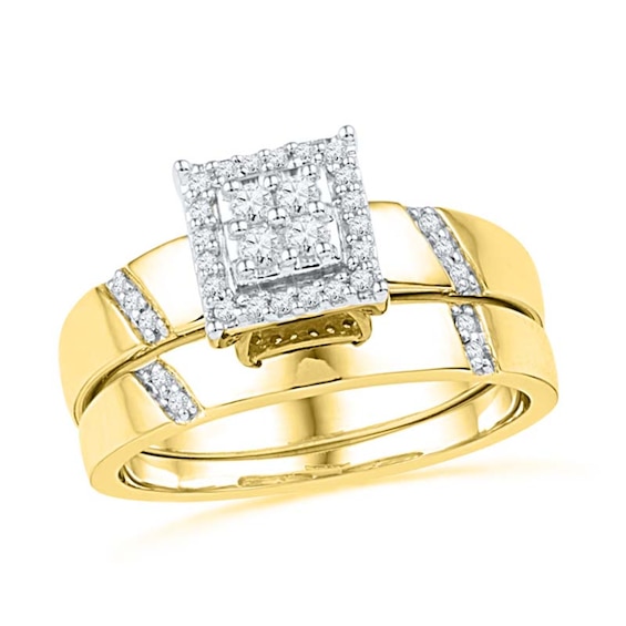 1/6 CT. T.w. Diamond Square Frame Bridal Set in 10K Gold