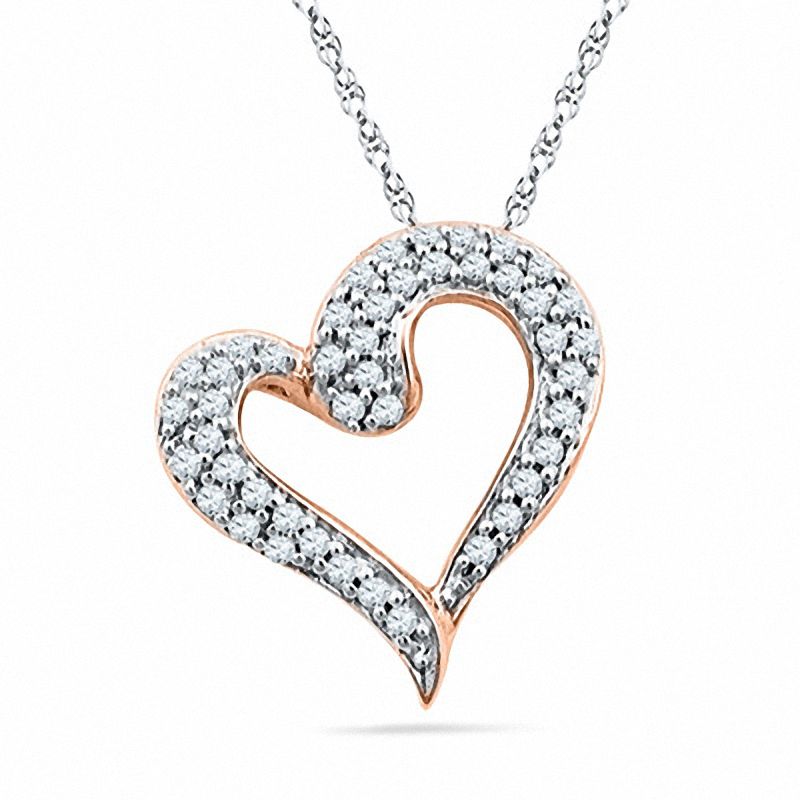 1/5 CT. T.W. Diamond Tilted Heart Pendant in 10K Rose Gold