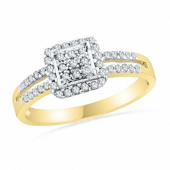 1/4 CT. T.W. Diamond Square Frame Promise Ring in 10K Gold | Promise ...