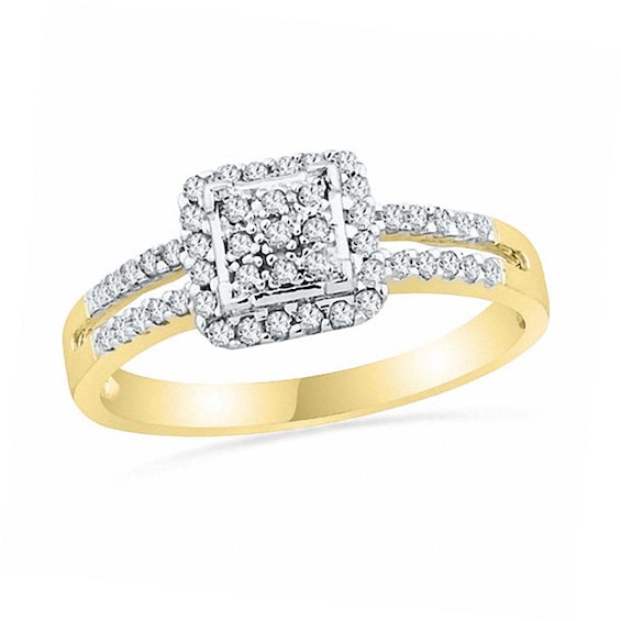 1/4 CT. T.w. Diamond Square Frame Promise Ring in 10K Gold