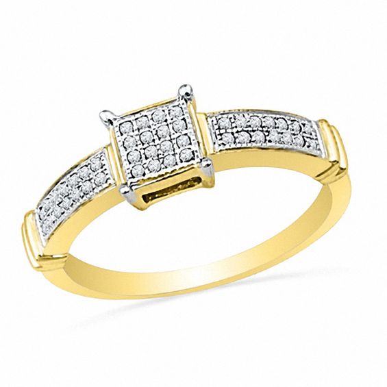 1/8 CT. T.w. Diamond Square Cluster Promise Ring in 10K Gold