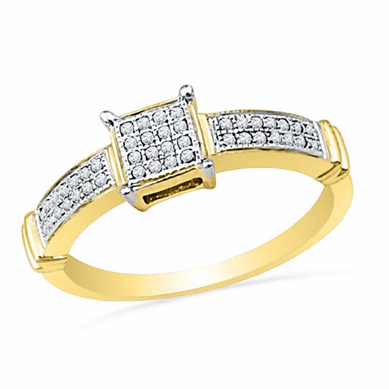 Main Image 1 of 1/8 CT. T.W. Diamond Square Cluster Promise Ring in 10K Gold