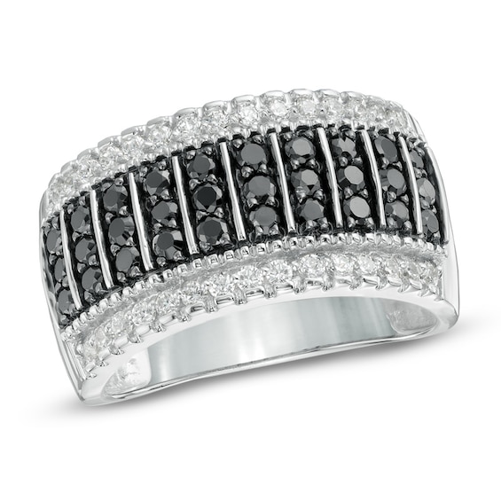 1 CT. T.w. Enhanced Black and White Diamond Stripe Fashion Band in 10K White Gold