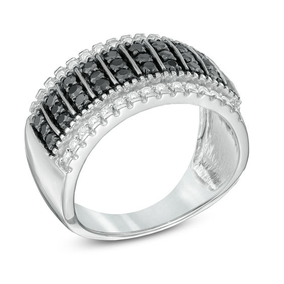 1 CT. T.w. Enhanced Black and White Diamond Stripe Fashion Band in 10K White Gold