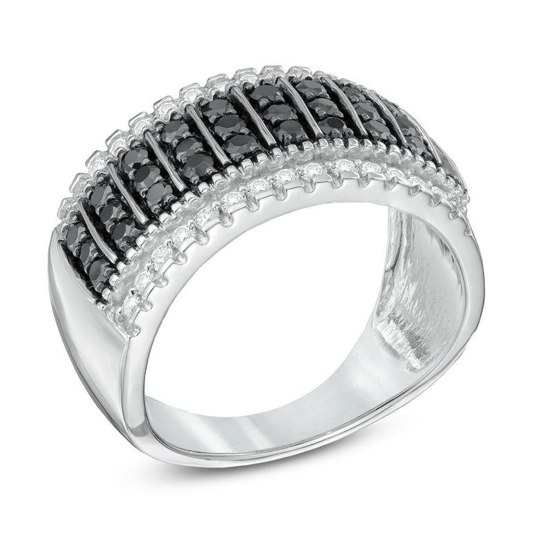 1 CT. T.W. Enhanced Black and White Diamond Stripe Fashion Band in 10K White Gold