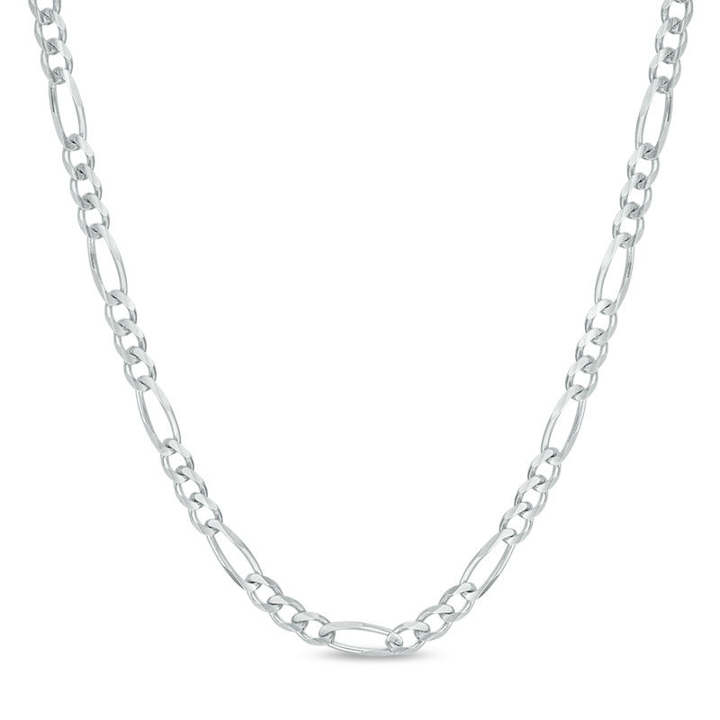 Men's 3.0mm Figaro Chain Necklace in Solid 14K White Gold - 24"