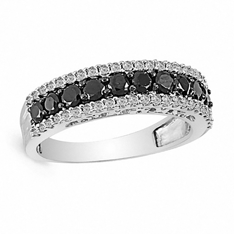 1 CT. T.W. Enhanced Black and White Diamond Stripe Band in 10K White Gold