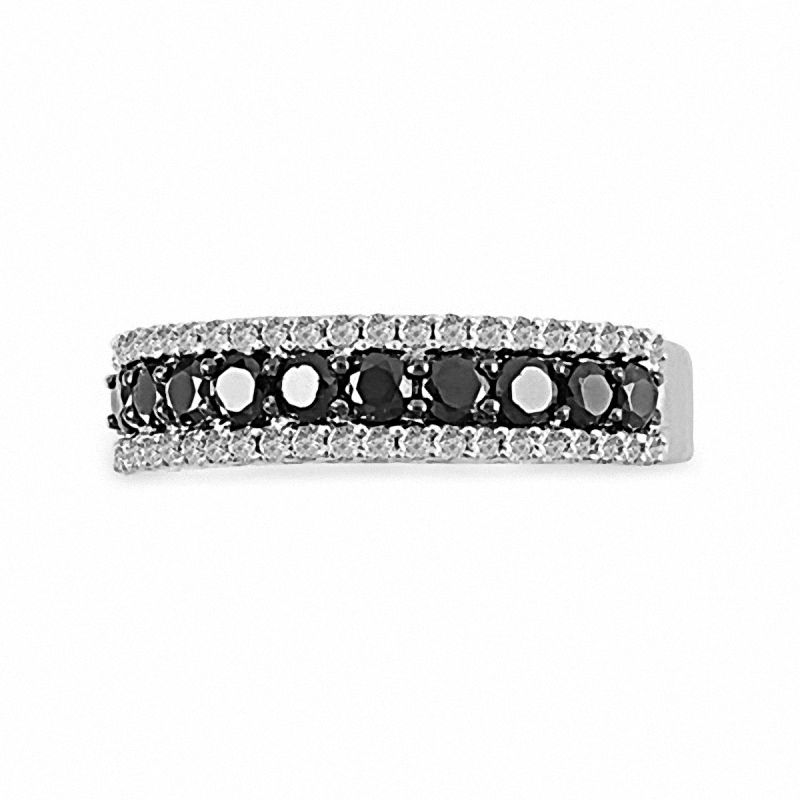 1 CT. T.W. Enhanced Black and White Diamond Stripe Band in 10K White Gold