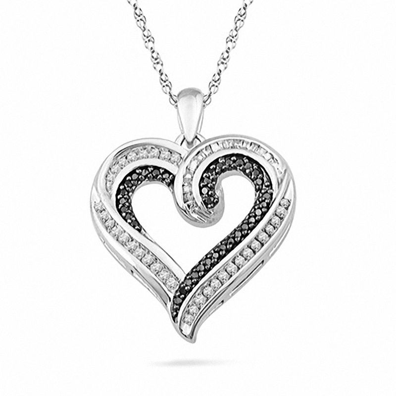 1/2 CT. T.W. Enhanced Black and White Diamond Heart-Shaped Pendant in Sterling Silver