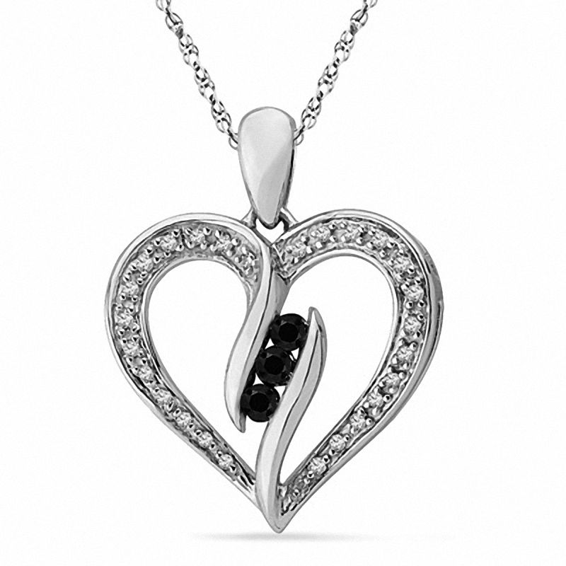 Main Image 1 of 1/4 CT. T.W. Enhanced Black and White Diamond Heart Pendant in Sterling Silver