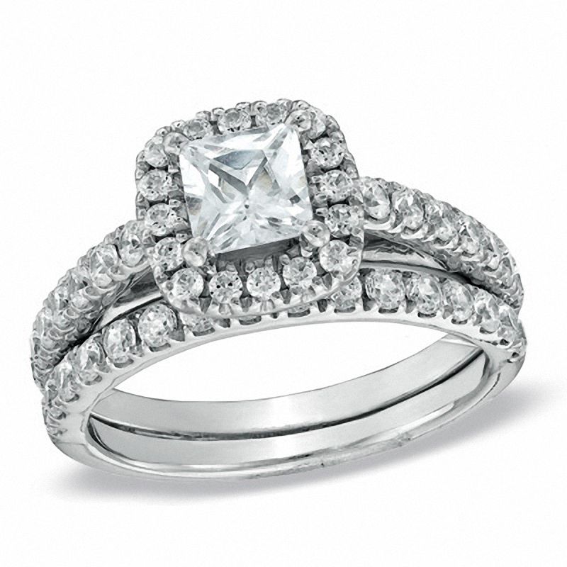 Main Image 1 of 1-3/4 CT. T.W. Princess-Cut Diamond Frame Bridal Set in 14K White Gold