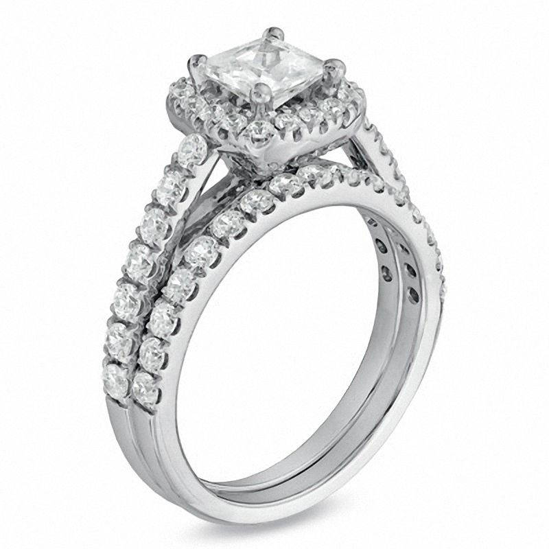 Main Image 2 of 1-3/4 CT. T.W. Princess-Cut Diamond Frame Bridal Set in 14K White Gold