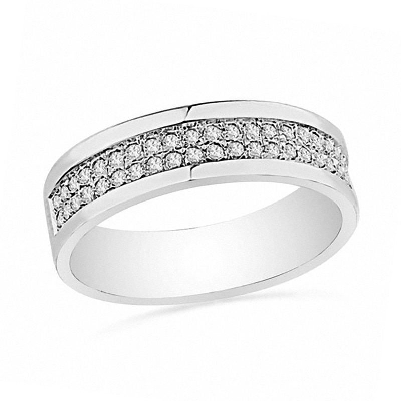 Main Image 1 of 1/5 CT. T.W. Diamond Double Row Band in Sterling Silver