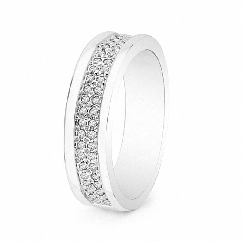 Main Image 2 of 1/5 CT. T.W. Diamond Double Row Band in Sterling Silver