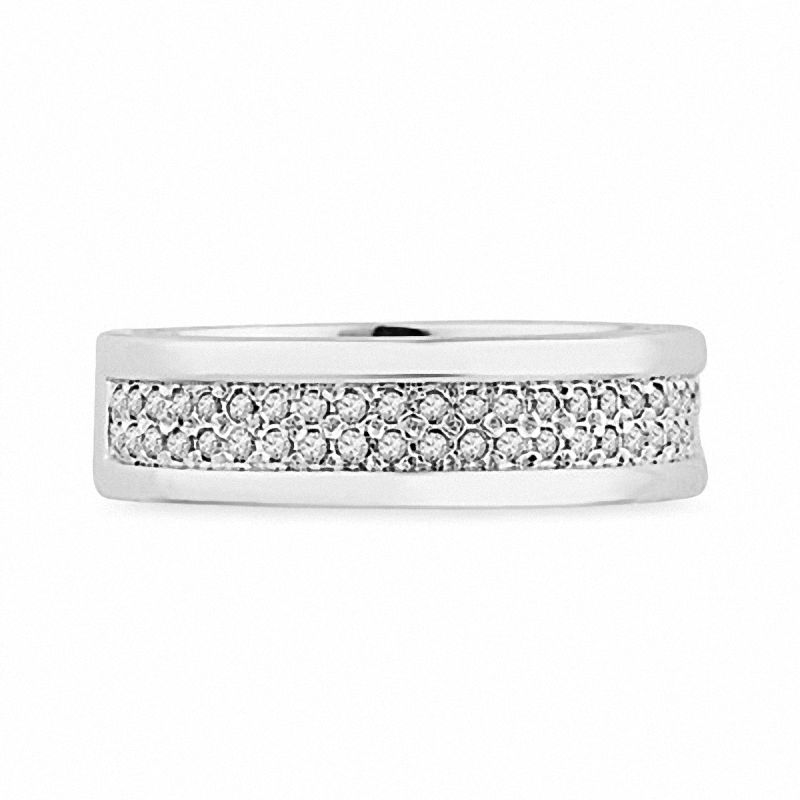 Main Image 3 of 1/5 CT. T.W. Diamond Double Row Band in Sterling Silver