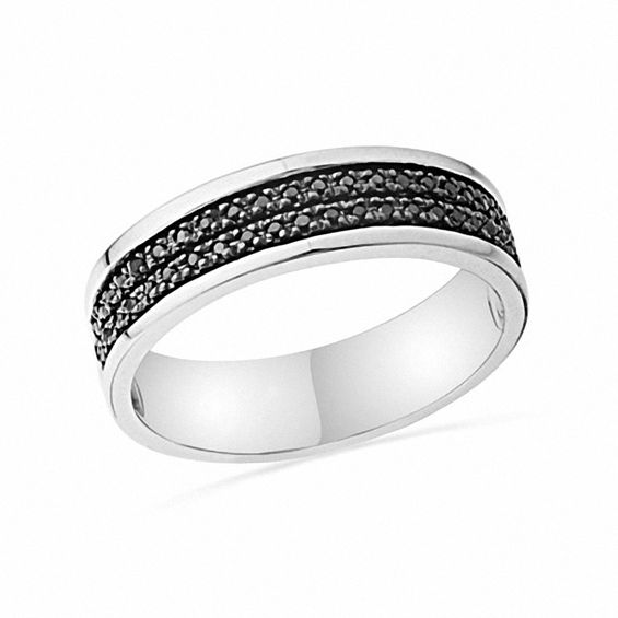 1/5 CT. T.w. Black Diamond Double Row Band in Sterling Silver