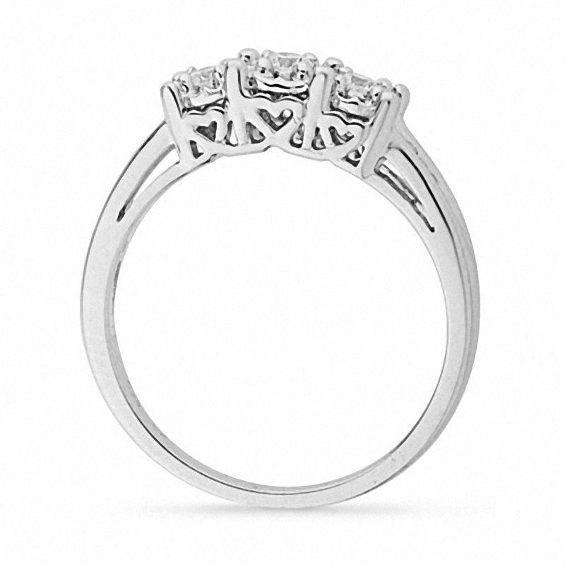Main Image 3 of 1/8 CT. T.W. Diamond Three Stone Ring in Sterling Silver