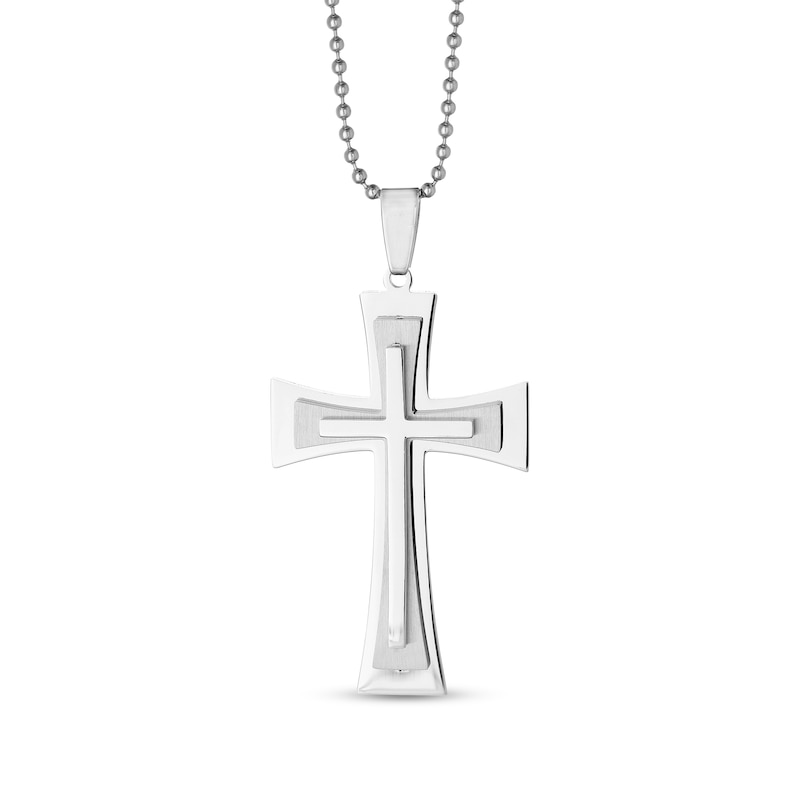 Men's Triple Layer Cross Pendant in Stainless Steel - 22"