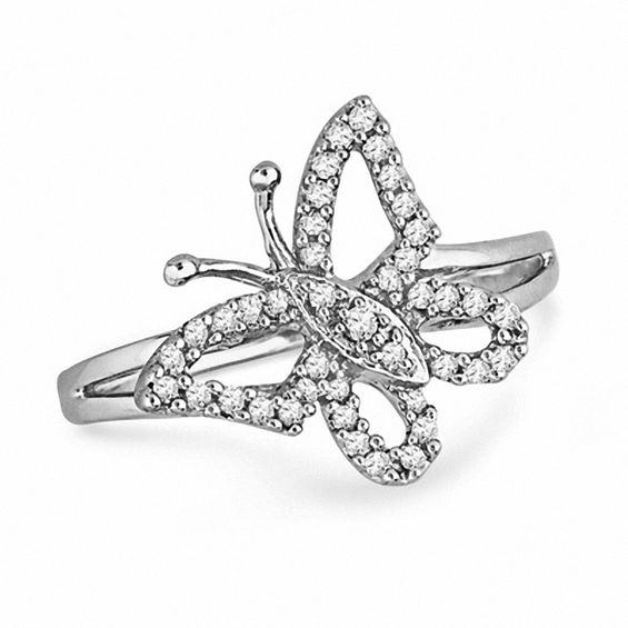 1/5 CT. T.w. Diamond Butterfly Ring in Sterling Silver