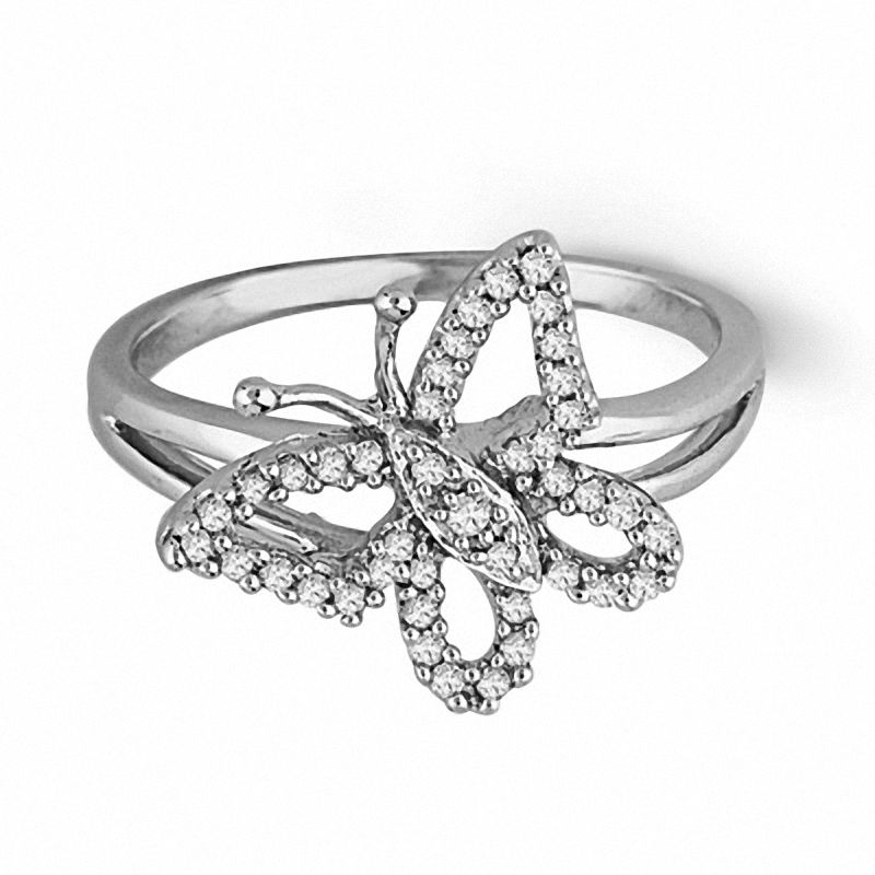 Silver Butterfly Diamante Ring Set