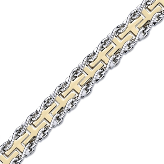 Yellow IP Railroad Cross Link Bracelet in Stainless Steel - 8.5"