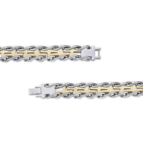 Yellow IP Railroad Cross Link Bracelet in Stainless Steel - 8.5"
