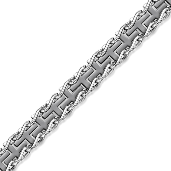 Black IP Railroad Cross Link Bracelet in Stainless Steel - 8.5"