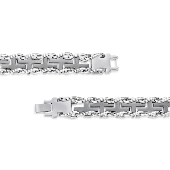 Black IP Railroad Cross Link Bracelet in Stainless Steel - 8.5"