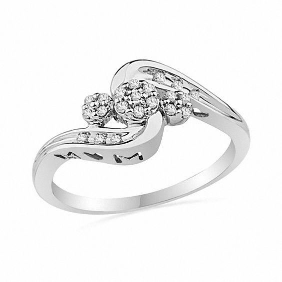 1/10 CT. T.W. Diamond Triple Cluster Mom Ring in Sterling Silver 1/10 CT. T.W. Diamond Triple Cluster Mom Ring in Sterling Silver