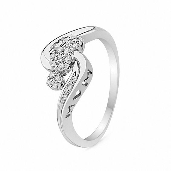 1/10 CT. T.W. Diamond Triple Cluster Mom Ring in Sterling Silver 1/10 CT. T.W. Diamond Triple Cluster Mom Ring in Sterling Silver