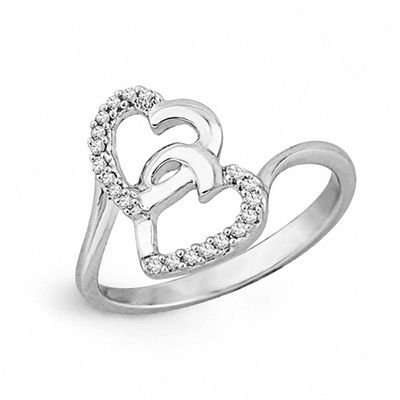 Promise Ring for Her Sterling Silver Double Twisting CZ Simulated Diamond Heart Promise Ring Sz 7 