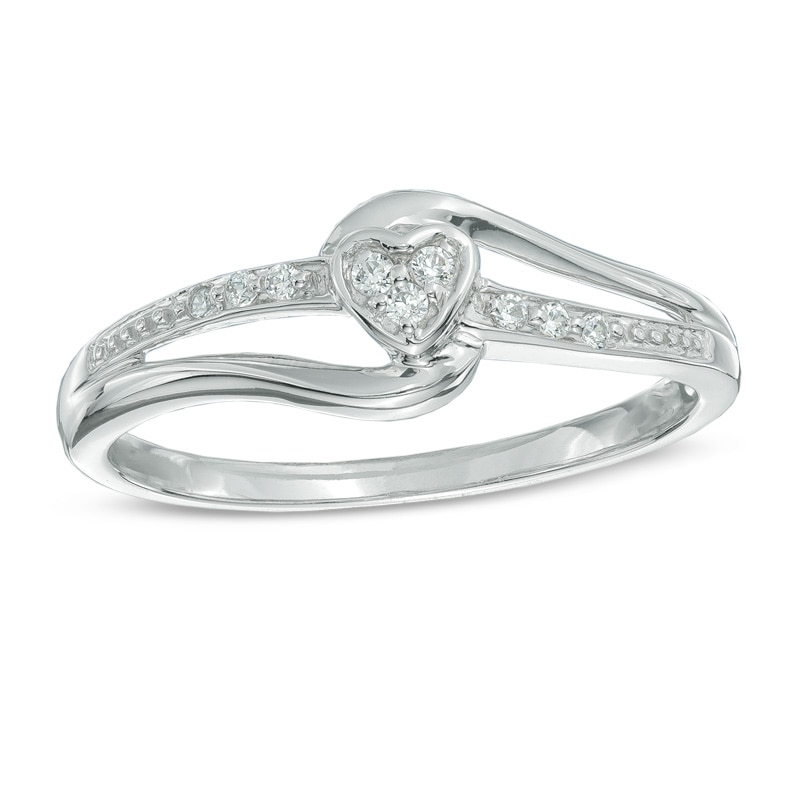 Diamond Accent Heart Split Shank Promise Ring in Sterling Silver