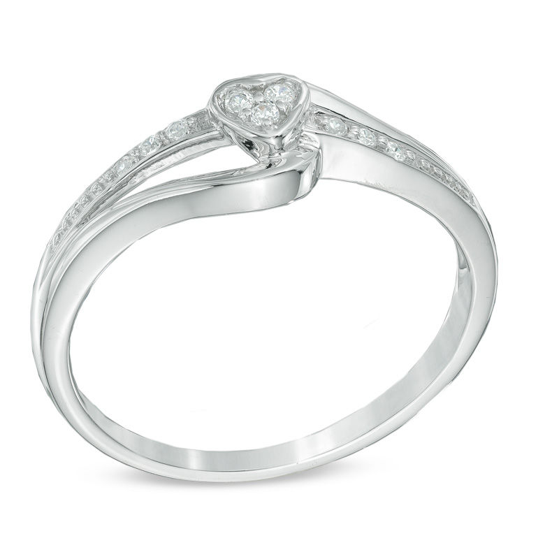 Diamond Accent Heart Split Shank Promise Ring in Sterling Silver