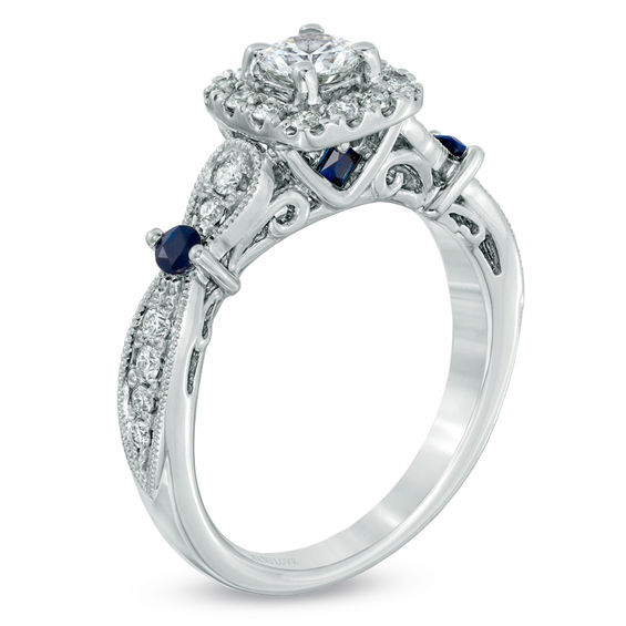 Zales Vera Wang Love Collection 3 4 CT. T.w. Diamond and Blue Sapphire Vintage Style Ring in 14K White Gold Foxvalley Mall