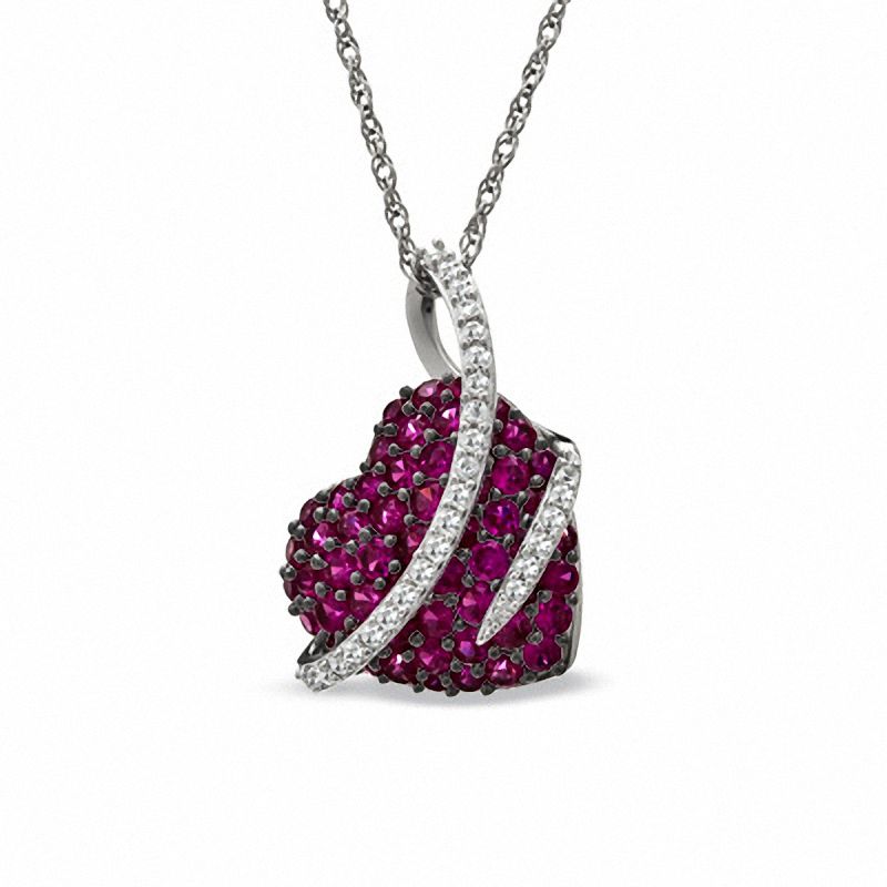 Main Image 1 of Lab-Created Ruby and White Sapphire Heart Pendant in Sterling Silver