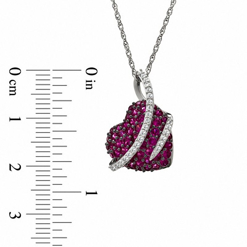 Main Image 2 of Lab-Created Ruby and White Sapphire Heart Pendant in Sterling Silver